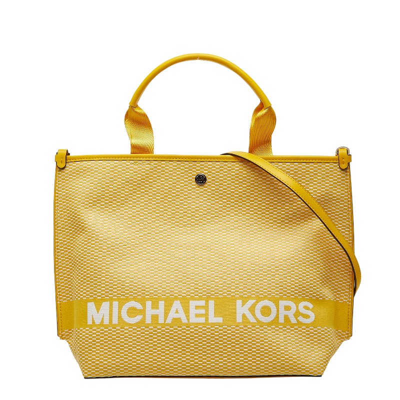 マイケルコース ロゴ トートバッグ ショルダーバッグ 2WAY イエロー ホワイト キャンバス レザー レディース Michael Kors 【中古】