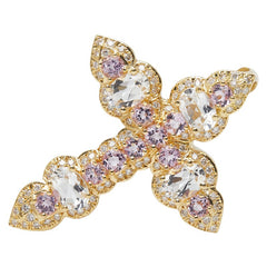 K18YG イエローゴールド ダイヤ0.78ct トパーズ3.63ct インペリアルトパーズ2.29ct クロスモチーフ ペンダントトップ ネックレス レディース 【中古】