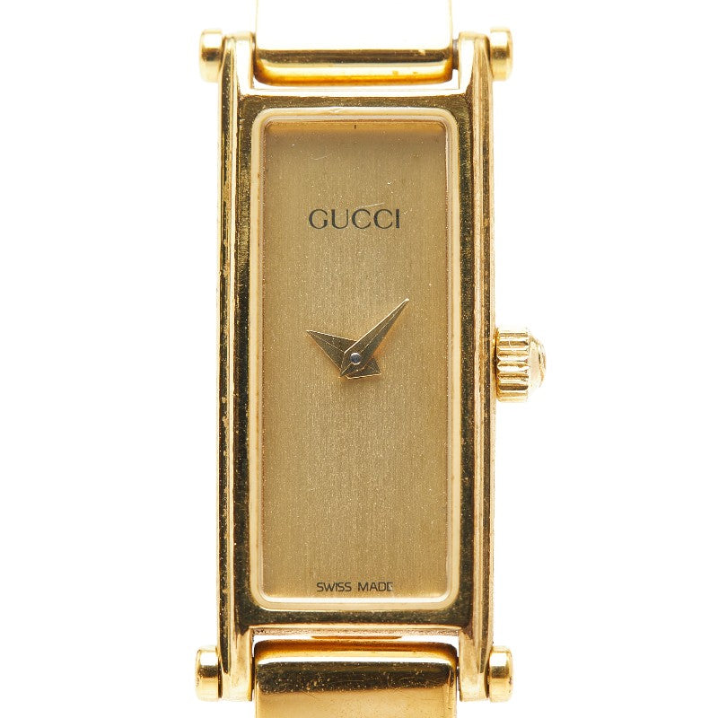 グッチ ロゴ バングル ウォッチ 腕時計 1500L クオーツ ゴールド文字盤 ステンレススチール メッキ レディース GUCCI 【中古】