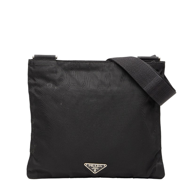 プラダ 三角ロゴプレート ショルダーバッグ ブラック ナイロン レディース PRADA 【中古】
