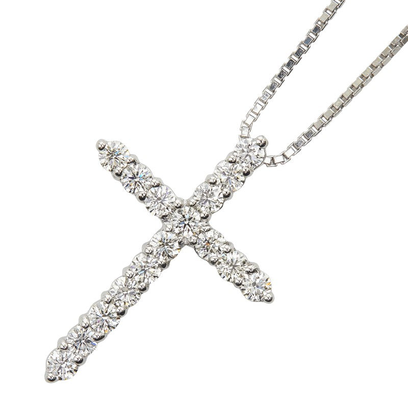 Pt900 プラチナ Pt850 プラチナ ダイヤ1.00ct クロスモチーフ ネックレス レディース 【中古】