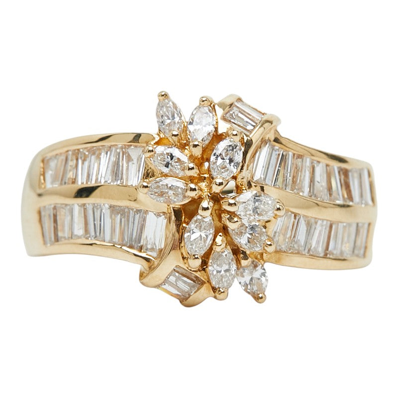 K18YG イエローゴールド ダイヤ0.68ct ダイヤ0.32ct リング 指輪 レディース 11号 【中古】