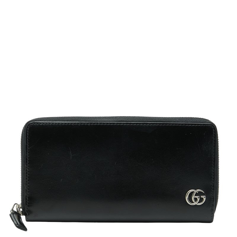 グッチ GGマーモント ラウンドファスナー 長財布 428736 ブラック レザー レディース GUCCI 【中古】
