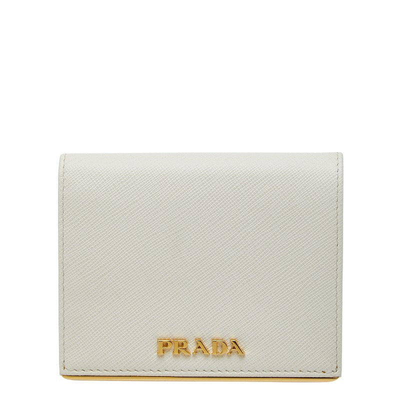 プラダ 二つ折り財布 1MV204 ホワイト サフィアーノレザー レディース PRADA 【中古】