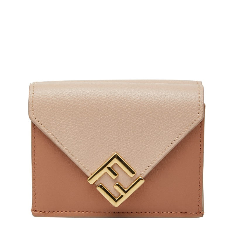 フェンディ FFダイヤモンド 三つ折り財布 8M0480 ピンク レザー レディース FENDI 【中古】