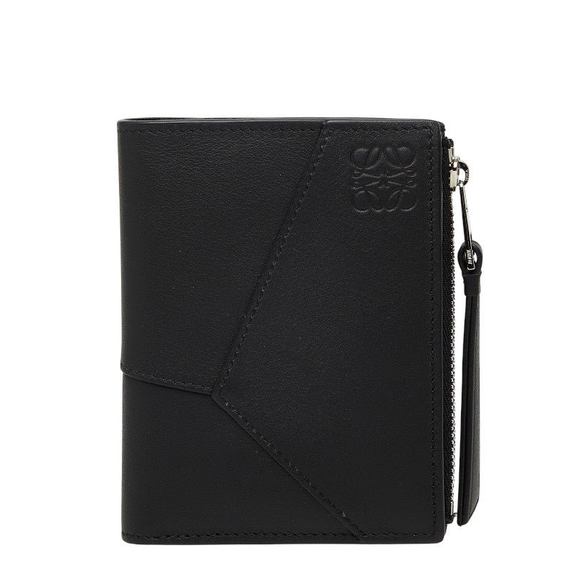 ロエベ アナグラム パズル コンパクトウォレット 二つ折り財布 ブラック レザー レディース LOEWE 【中古】