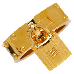 エルメス ケリー カデナ モチーフ スカーフリング ゴールド ブラック メッキ レザー レディース HERMES 【中古】