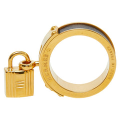エルメス ケリー カデナ モチーフ スカーフリング ゴールド ブラック メッキ レザー レディース HERMES 【中古】