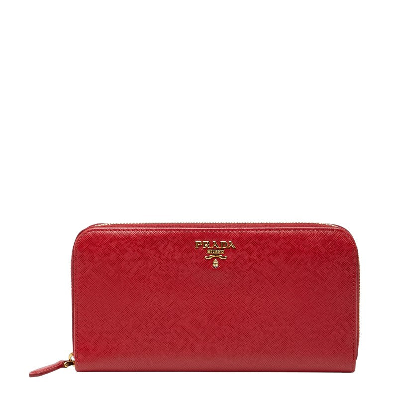 プラダ ラウンドファスナー 長財布 レッド サフィアーノレザー レディース PRADA 【中古】