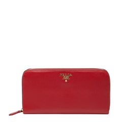 プラダ ラウンドファスナー 長財布 レッド サフィアーノレザー レディース PRADA 【中古】