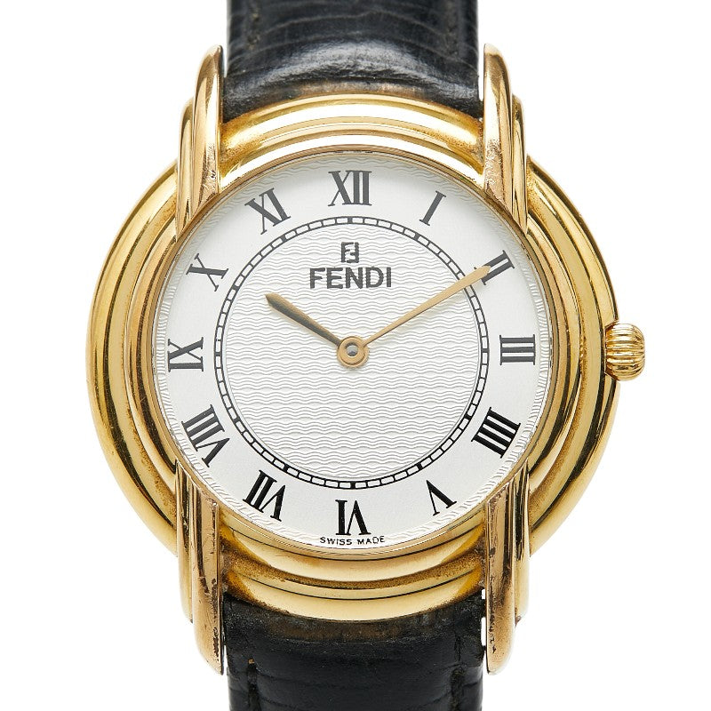 フェンディ 腕時計 350J スイス製クオーツ シルバー文字盤 ステンレススチール レザー レディース FENDI 【中古】