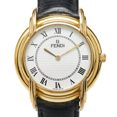 フェンディ 腕時計 350J スイス製クオーツ シルバー文字盤 ステンレススチール レザー レディース FENDI 【中古】
