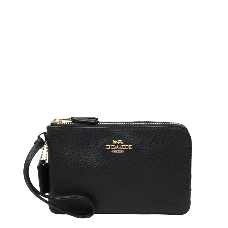 コーチ ロゴ ポーチ ハンドポーチ 小物入れ ブラック レザー レディース COACH 【中古】