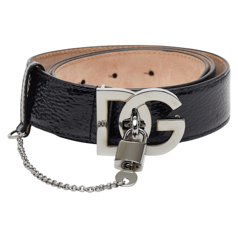 ドルチェアンドガッバーナ DGロゴ ベルト サイズ:80/32 ブラック エナメル レディース DOLCE&GABBANA 【中古】
