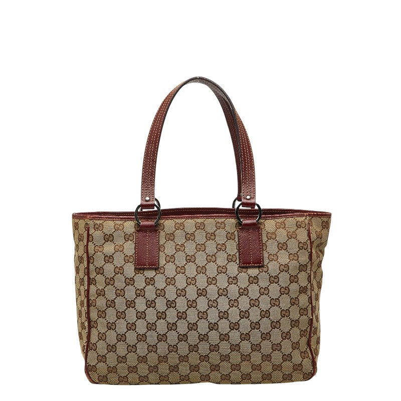 グッチ GGキャンバス トートバッグ ハンドバッグ 113017 ベージュ ボルドー キャンバス レザー レディース GUCCI 【中古】