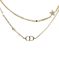 ディオール CDロゴ スター 星 ダブルチェーン ネックレス ゴールド メッキ レディース Dior 【中古】