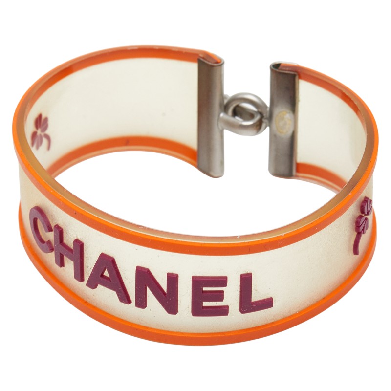 シャネル ロゴ クローバー ブレスレット クリア オレンジ パープル ラバー メタル レディース CHANEL 【中古】