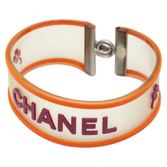 シャネル ロゴ クローバー ブレスレット クリア オレンジ パープル ラバー メタル レディース CHANEL 【中古】