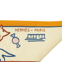エルメス Les Chiens Parisiens パリジャンの犬 スカーフ イエロー オレンジ シルク レディース HERMES 【中古】