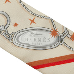 エルメス ツイリー C'EST LA FETE セ ラ フェット スカーフ ベージュ ホワイト シルク レディース HERMES 【中古】