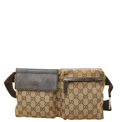 グッチ GGキャンバス ウエストバッグ ボディバッグ 28566 ベージュ ブラウン キャンバス レザー レディース GUCCI 【中古】