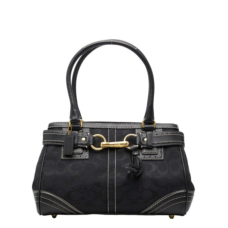 コーチ シグネチャー トートバッグ 10507 ブラック キャンバス レザー レディース COACH 【中古】