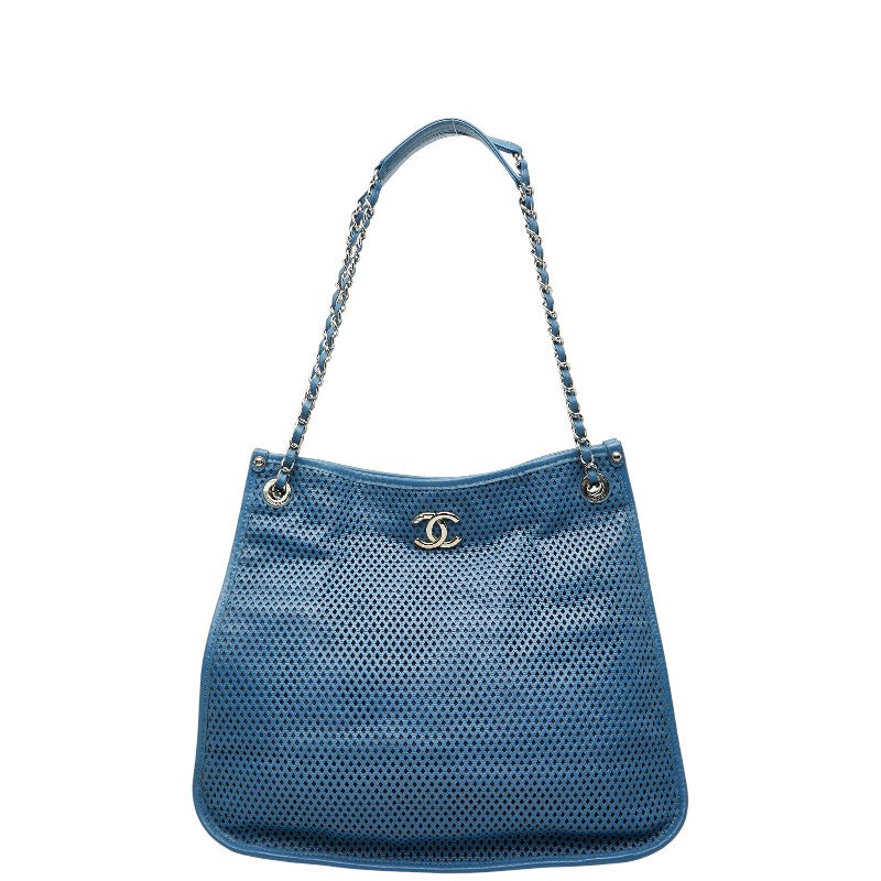シャネル ココマーク メッシュ チェーン トートバッグ ライトブルー レザー レディース CHANEL 【中古】