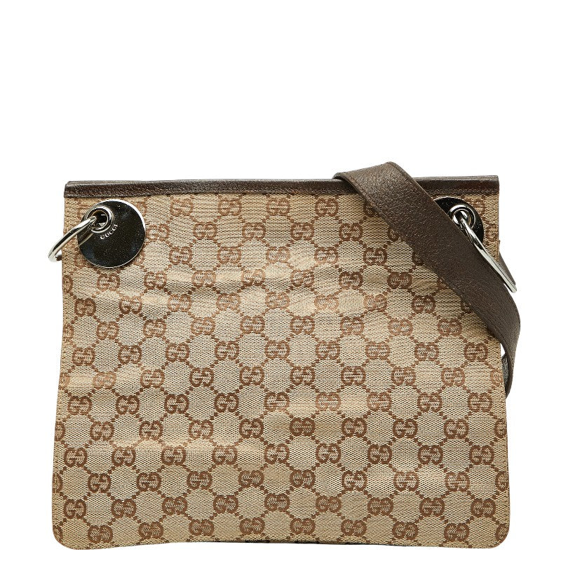 グッチ GGキャンバス 斜め掛け ショルダーバッグ 120841 ベージュ ブラウン キャンバス レザー レディース GUCCI 中古