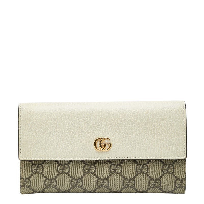 グッチ GGスプリーム GGマーモント 長財布 456116 ベージュ ホワイト PVC レザー レディース GUCCI 【中古】