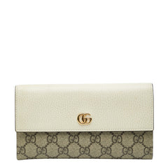 グッチ GGスプリーム GGマーモント 長財布 456116 ベージュ ホワイト PVC レザー レディース GUCCI 【中古】