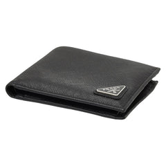 プラダ 三角ロゴプレート 二つ折り財布 ブラック サフィアーノレザー レディース PRADA 【中古】