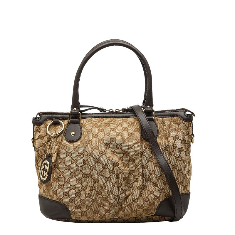 グッチ GGキャンバス ハンドバッグ ショルダーバッグ 2WAY 285730 ベージュ ブラウン キャンバス レザー レディース GUCCI 【中古】