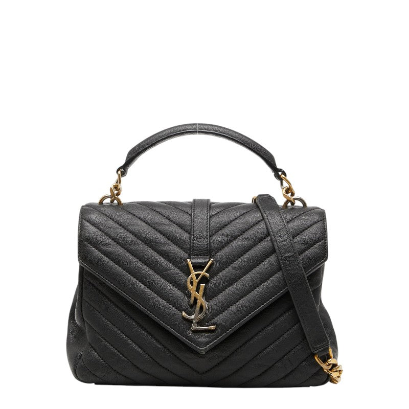 サンローラン YSLロゴ カレッジ ハンドバッグ ショルダーバッグ 2WAY 487213 ブラック レザー レディース SAINT LAURENT 【中古】