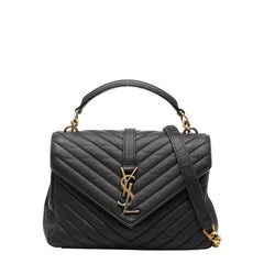 サンローラン YSLロゴ カレッジ ハンドバッグ ショルダーバッグ 2WAY 487213 ブラック レザー レディース SAINT LAURENT 【中古】