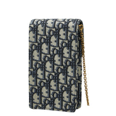 ディオール オブリーク チェーンショルダーバッグ フォンホルダー ベージュ ネイビー キャンバス レザー レディース Dior 【中古】