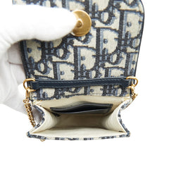 ディオール オブリーク チェーンショルダーバッグ フォンホルダー ベージュ ネイビー キャンバス レザー レディース Dior 【中古】