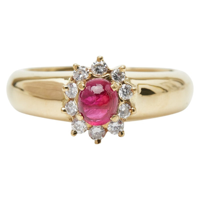 K18YG イエローゴールド ルビー0.59ct ダイヤ0.20ct リング 指輪 レディース 9.5号 【中古】