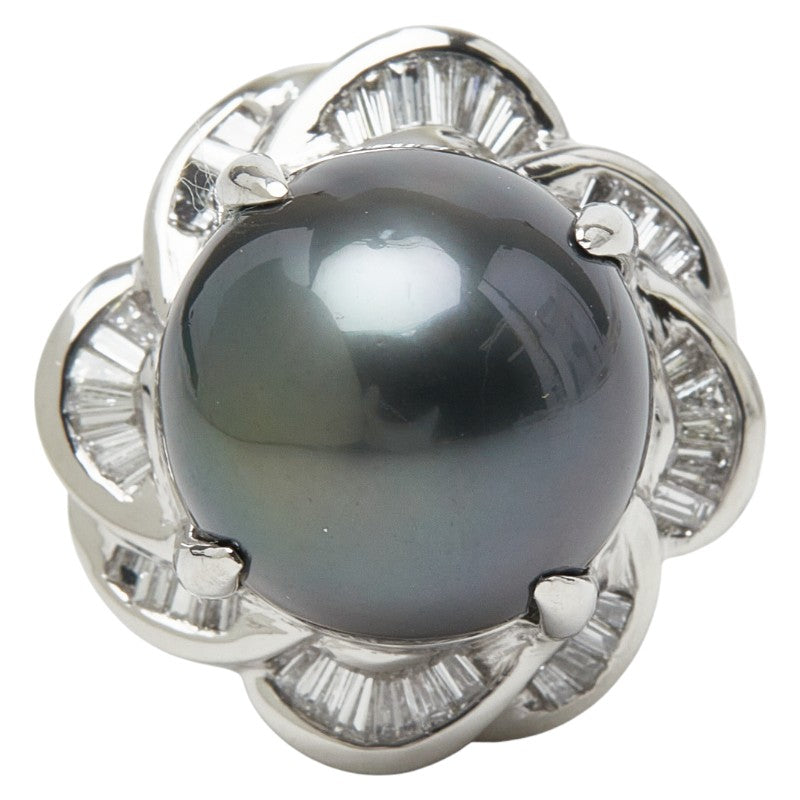 Pt900 プラチナ 黒蝶真珠13.0mm ダイヤ0.50ct リング 指輪 レディース 12号 【中古】