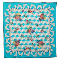 ティファニー 花 リボン 大判 スカーフ ティファニーブルー シルク レディース TIFFANY&Co. 【中古】