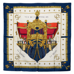 エルメス カレ90 VUE DU CAROSSE DE LA GALERE LA REALE クイーンの戴冠式 スカーフ ブルー マルチカラー シルク レディース HERMES 【中古】