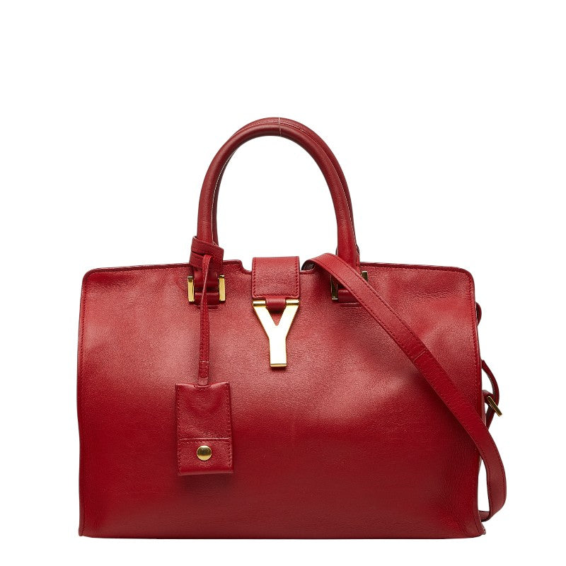 サンローラン Yライン プチカバス ハンドバッグ ショルダーバッグ 2WAY レッド ゴールド レザー レディース SAINT LAURENT 【中古】