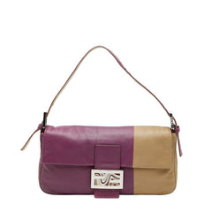 フェンディ マンマバケット ハンドバッグ ショルダーバッグ 26424 パープル ベージュ レザー レディース FENDI 【中古】
