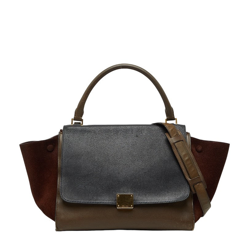 セリーヌ ミディアム トラペーズ ハンドバッグ ショルダーバッグ 2WAY ブラウン ブラック レザー スウェード レディース CELINE 【中古】