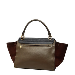 セリーヌ ミディアム トラペーズ ハンドバッグ ショルダーバッグ 2WAY ブラウン ブラック レザー スウェード レディース CELINE 【中古】