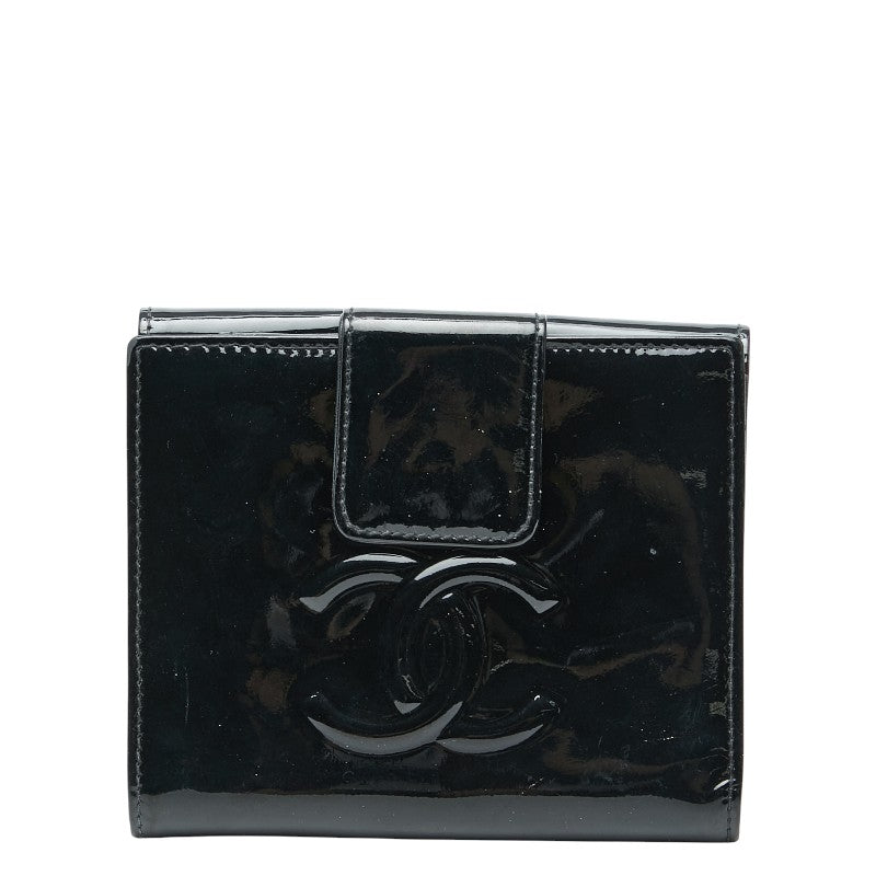 シャネル ココマーク カメリア 二つ折り財布 ブラック マルチカラー パテントレザー レディース CHANEL 【中古】