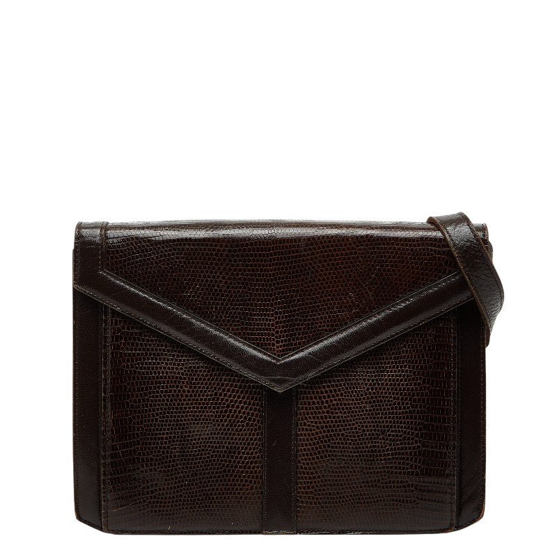 サンローラン リザード型押し ショルダーバッグ ブラウン レザー レディース SAINT LAURENT 【中古】
