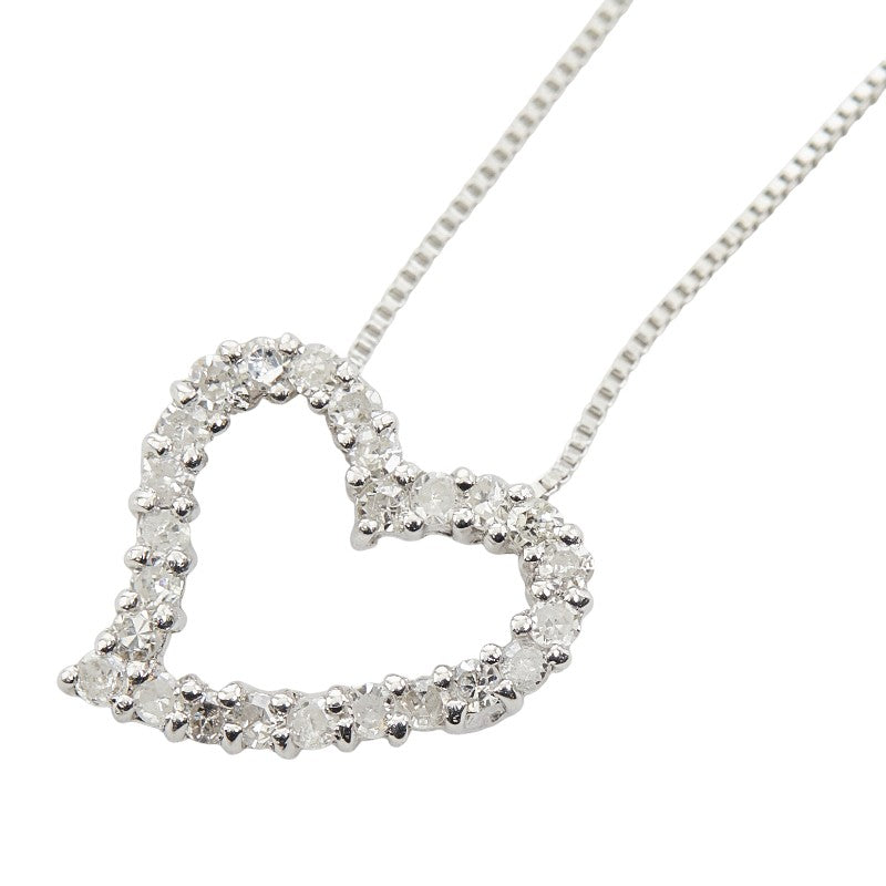 K18WG ホワイトゴールド ダイヤ0.2ct ハートモチーフ ペンダント ネックレス レディース 【中古】