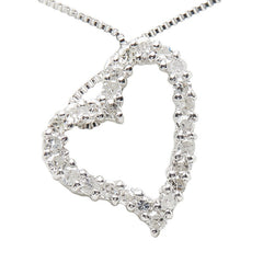 K18WG ホワイトゴールド ダイヤ0.2ct ハートモチーフ ペンダント ネックレス レディース 【中古】