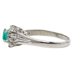 Pt900 プラチナ エメラルド0.20ct ダイヤ0.15ct フラワーモチーフ リング 指輪 レディース 8.5号 【中古】