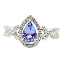 K14WG ホワイトゴールド タンザナイト0.72ct ダイヤ0.28ct リング 指輪 レディース 9号 【中古】